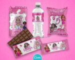 Editable Black Doll Birthday Snack Labels, Capri sun, Rice Crispy Treat, Hershey bar, Water Bottle, Chip Bag Design, Black Doll Party Favors