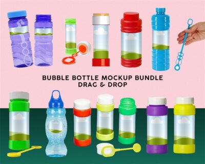 Bubble Bottle Mockup Bundle on Canva - Party Favor Mockup Bundle, Party Bubble Wrappers, Bubbles Favors, Bubble Container Wraps