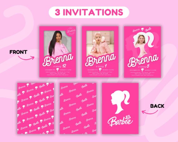 Editable Photo Fashion Doll Box Birthday Invitation, Printable Hot Pink Doll Box Party Invite, Kid Dollie Princess, Invitation for Girls